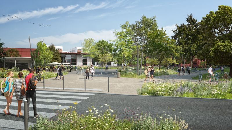 Route de Gachet, le projet prévoit notamment l’aménagement de terrasses et d’un kiosque pour plus de convivialité. © Ateliers up / Keran Route de Gachet, le projet prévoit notamment l’aménagement de terrasses et d’un kiosque pour plus de convivialité. © Ateliers up / Keran