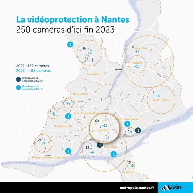 Les nouvelles implantations de caméras à Nantes.